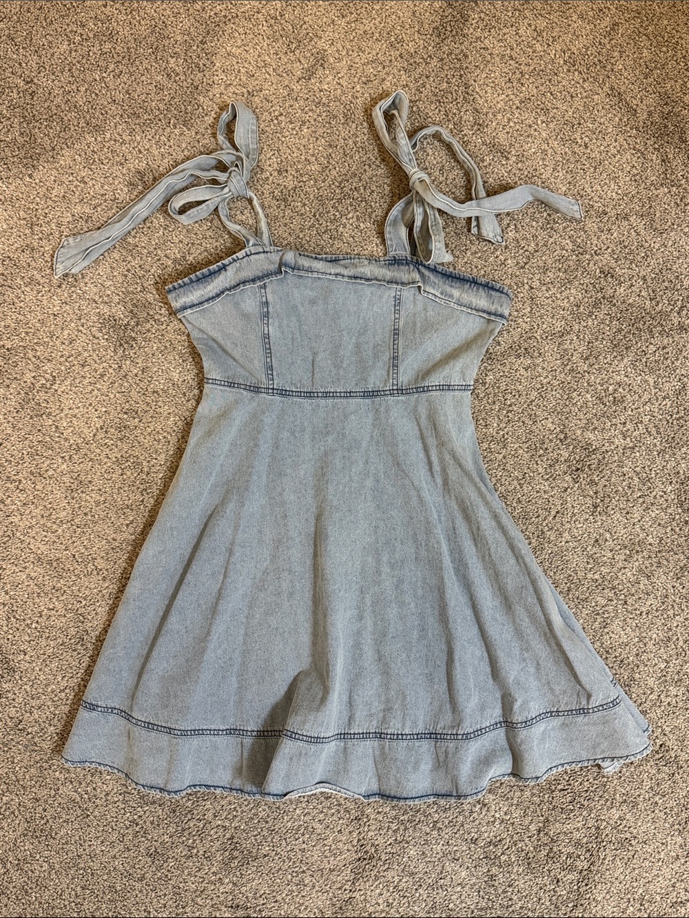 Light Blue Denim Tie-Shoulder Mini Dress